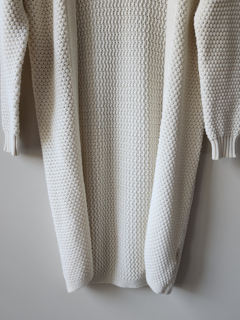 Cream Long Open-Front Knit Cardigan - Picture 6 of 8